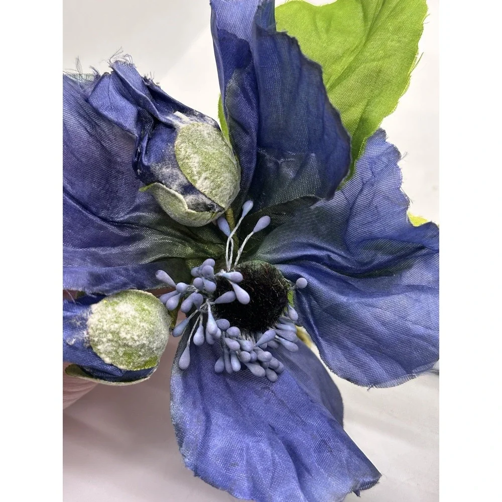 Pair Large Blue Floral Napkin Rings Spring Garden Wedding Table Decor